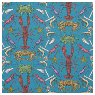 Tissu crustacés de cornwall damas pop bleu