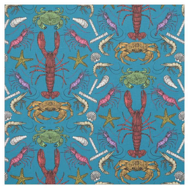 Tissu crustacés de cornwall damas pop bleu (Échantillon)