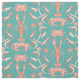 Tissu crustacés de cornwall damask cayenne verdigris