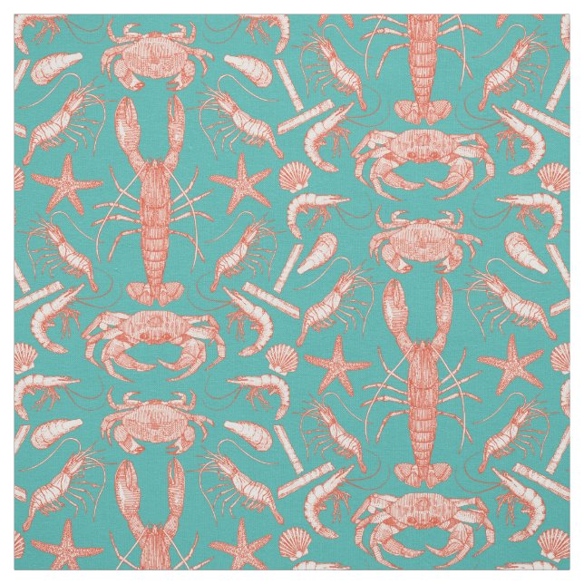 Tissu crustacés de cornwall damask cayenne verdigris (Échantillon)
