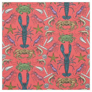 Tissu crustacés de cornwall damask pop rouge