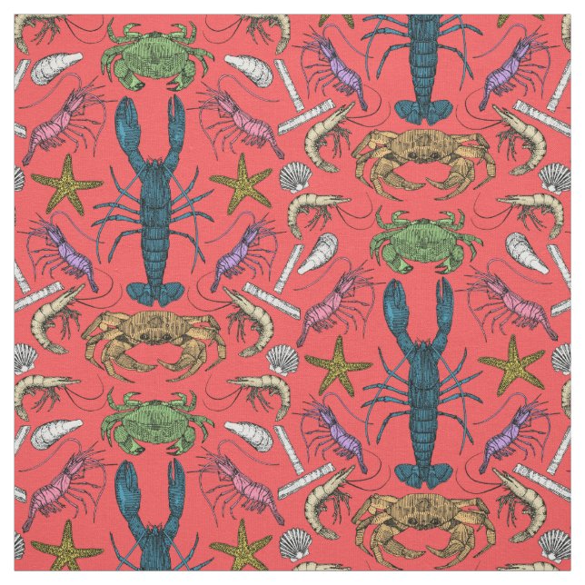 Tissu crustacés de cornwall damask pop rouge (Échantillon)