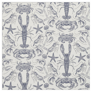 Tissu crustacés de cornwall damassé perle bleue