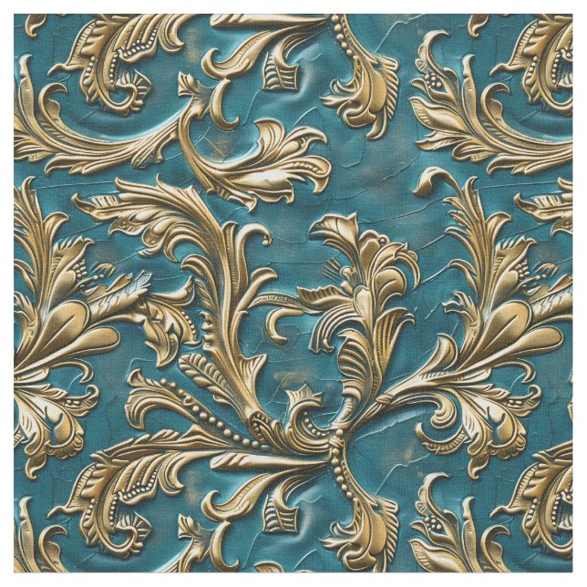 Tissu Cuir élégant sarcelle orné doré (Fermer)
