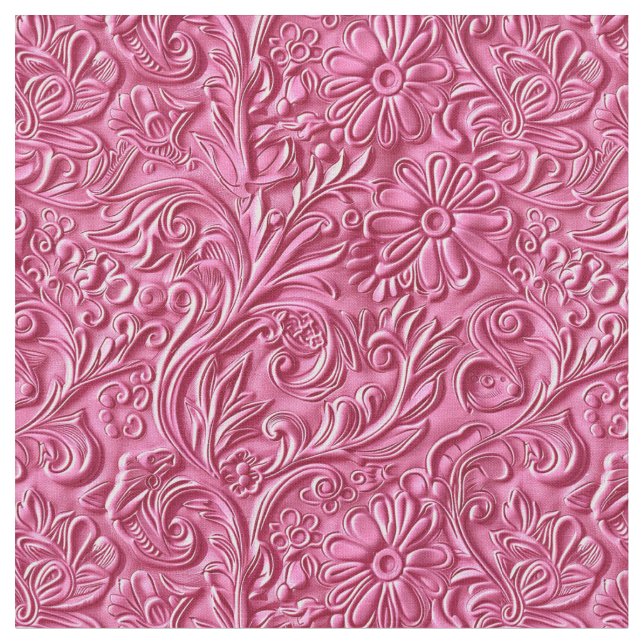 Tissu Cuir floral rose chaud chic travaillé (Fermer)