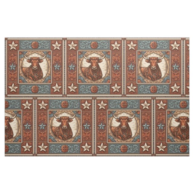 Tissu Cuir Occidental Imprimer Turquoise Brown Avec Stee (Fat Quarter)
