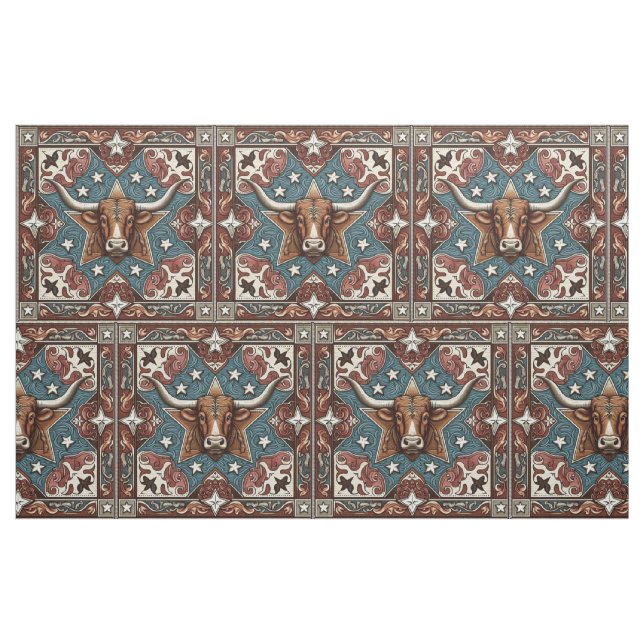 Tissu Cuir occidental Imprimer Turquoise Brown avec Stee (Fat Quarter)