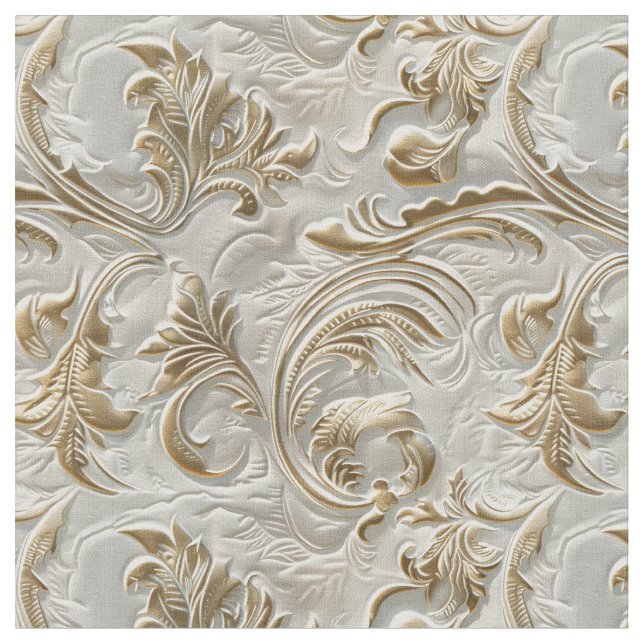 Tissu Cuir travaillé or blanc festif (Fermer)