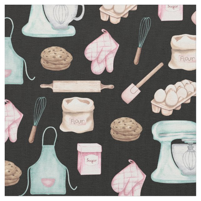 Tissu Cuisson à l'aquarelle noir (Fermer)