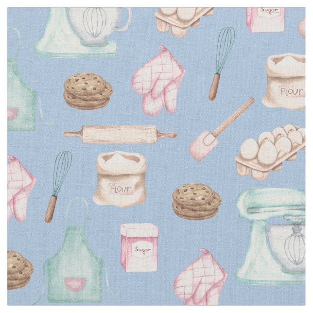 Tissu Cuisson aquarelle bleu (Fermer)
