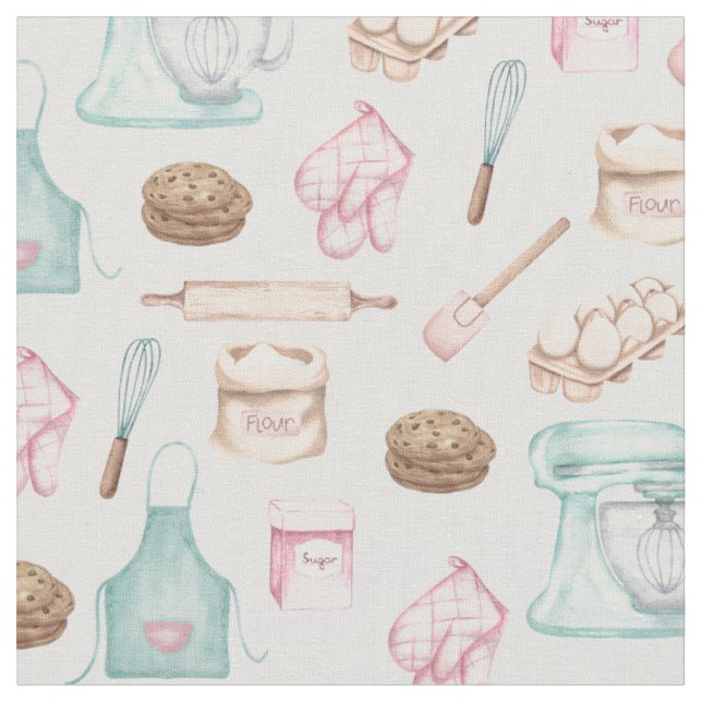 Tissu Cuisson aquarelle sur blanc cassé (Fermer)