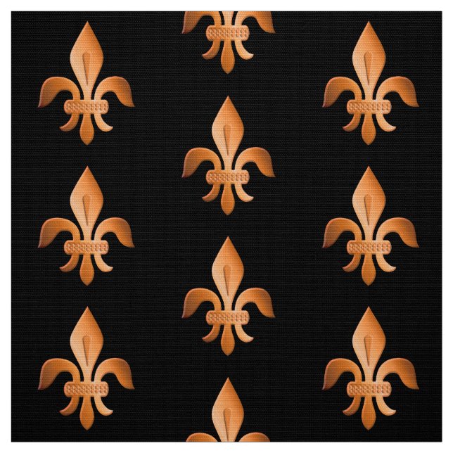 Tissu Cuivre Fleur-De-lis sur le noir (Échantillon)