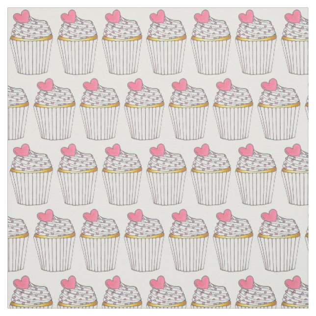 Tissu Cupcake Coeur Rose Saupoudrer Gâteau Vente de gâte (Échantillon)
