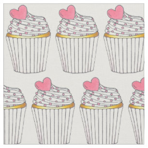 Tissu Cupcakes Coeur rose Gâteau Frosting Sprinkings Amo