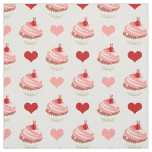 Tissu cupcakes et coeurs à la fraise