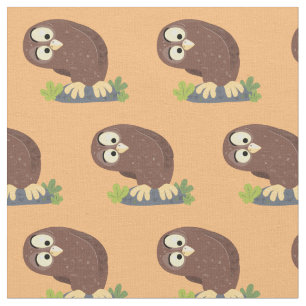 Tissu Curieux et drôle dessin animé de chouette brune