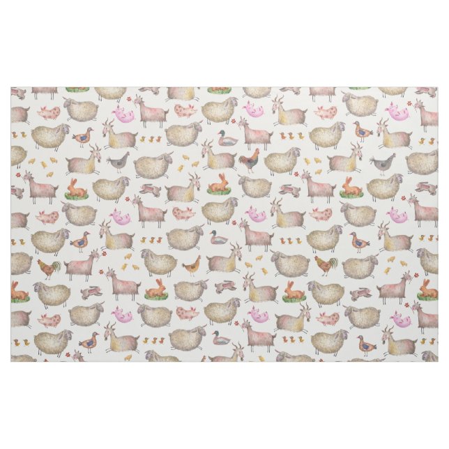 Tissu Cute Aquarelle ferme Grange Animaux Motif (Yard)