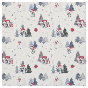 Tissu Cute Aquarelle Noël Pingouin Motif 