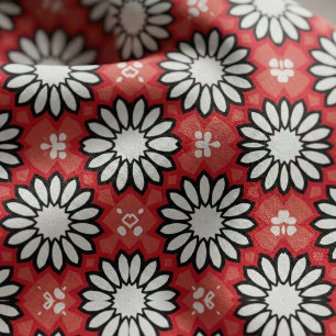 Tissu Cute Blanc & Rouge Stylé Floral Motif géométrique