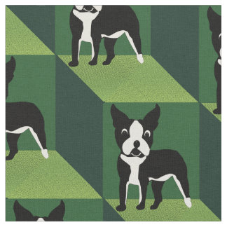 Tissu Cute Boston Terrier sur des cubes verts
