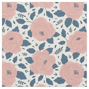 Tissu Cute botanique motif floral l Rose et blanc