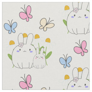 Tissu Cute Bunnies avec marguerites de printemps et papi