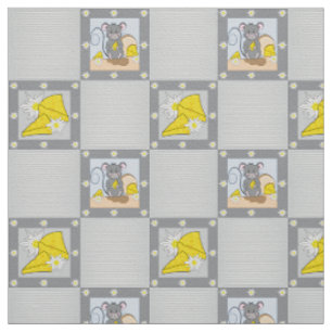 Tissu Cute Cartoon Mouse and Swiss Cheese Motif Fabric