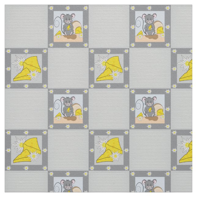 Tissu Cute Cartoon Mouse and Swiss Cheese Motif Fabric (Échantillon)