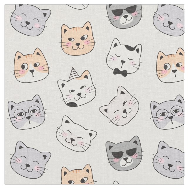 Tissu Cute Cat Faces Cotton Fabric (Fermer)