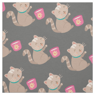 Tissu Cute chat en bande dessinée sur la menthe