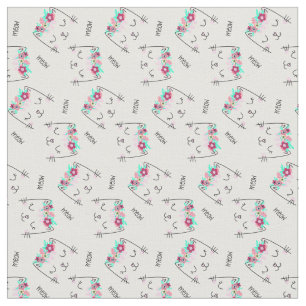 Tissu Cute chat Meow avec Halo Floral