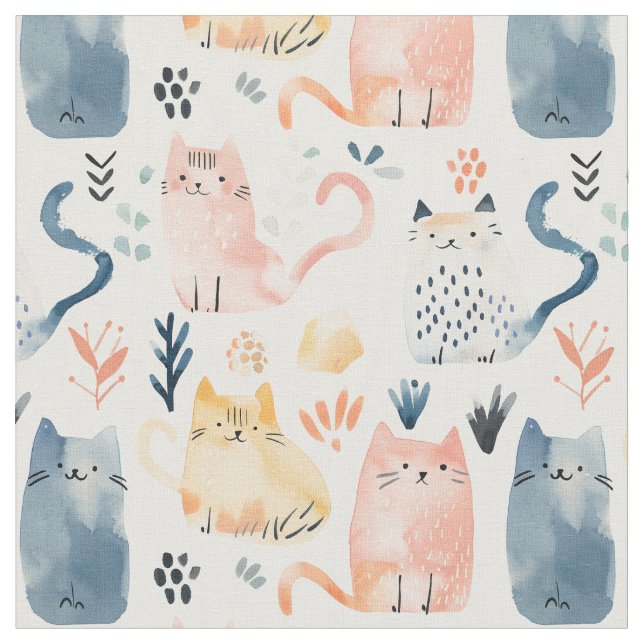 Tissu Cute chats motif aquarelle. (Fermer)