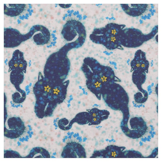 Tissu Cute Chats Noirs Avec Fleurs Design Motif (Fermer)