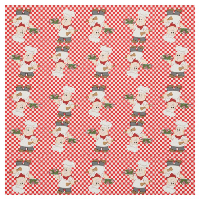 Tissu Cute Chef Sur Un Arrière - plan Red Check (Échantillon)