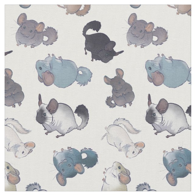 Tissu Cute Chinchilla Scatter de mignons animaux sur bla (Fermer)