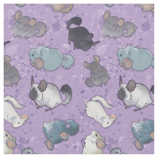 Tissu Cute Chinchilla Scatter de mignons animaux sur vio (Fermer)