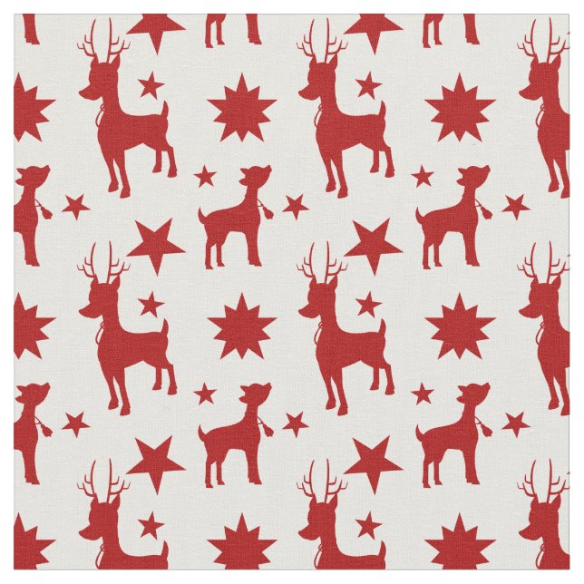 Tissu Cute Christmas pattern with red reindeer and stars (Fermer)