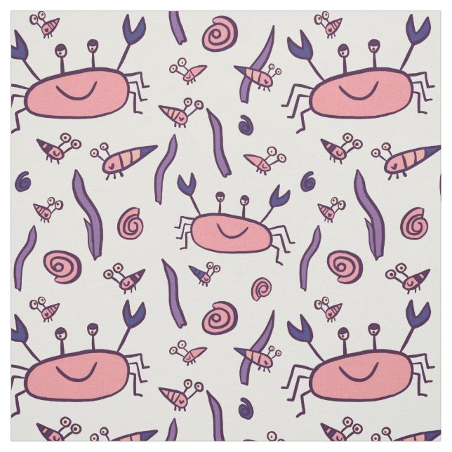 Tissu Cute Crabe Rose Animaux de mer Motif Enfants Fille (Échantillon)