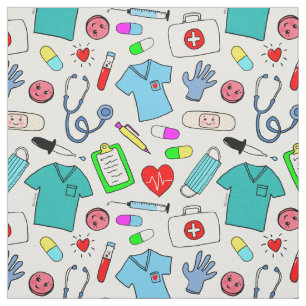 Tissu Cute Doctor Nurse Médicale Fournitures Motif