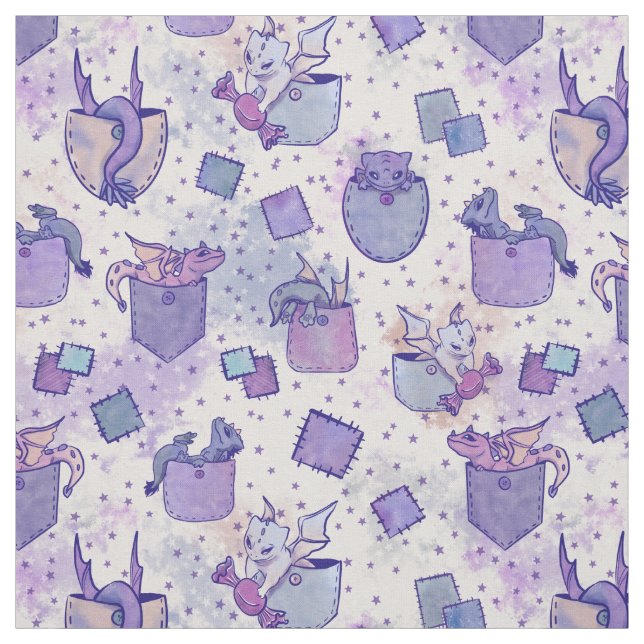 Tissu Cute dragons de poche Whimsical en violet (Échantillon)