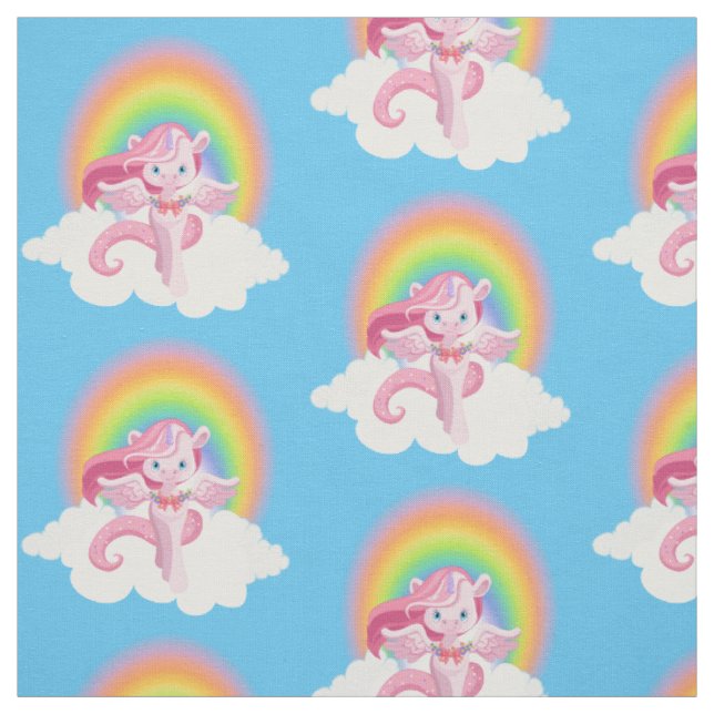 Tissu Cute fille rose Unicorn Pegasus Rainbow (Échantillon)