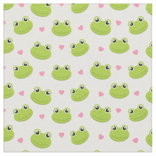 Tissu Cute Frog Visages & Coeurs Motif