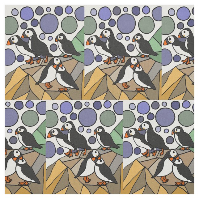 Tissu Cute Funny Puffin Birds Abstraits (Échantillon)