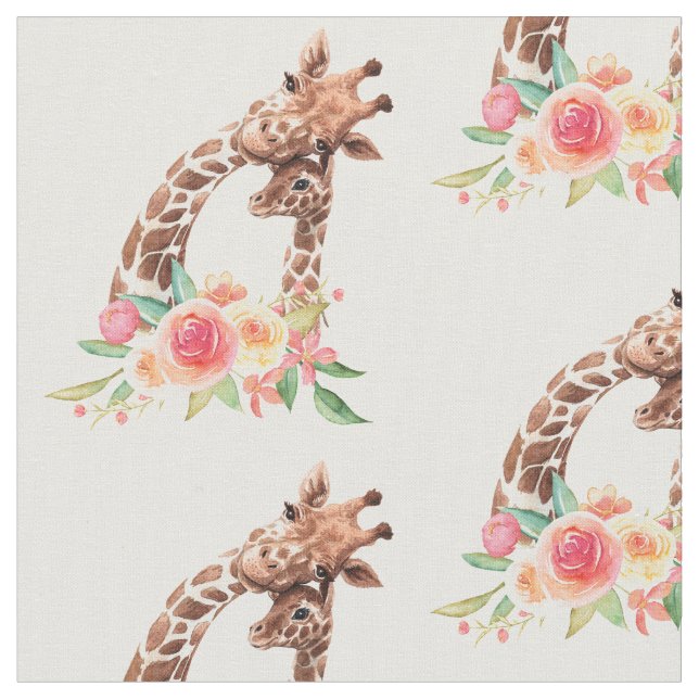 Tissu Cute Giraffe Aquarelle Maman & Bébé (Fermer)