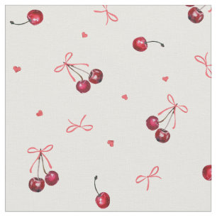 Tissu Cute Girly Rose Bows Cerises Coeurs