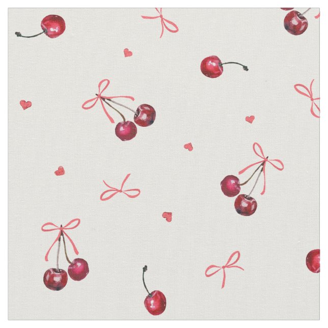 Tissu Cute Girly Rose Bows Cerises Coeurs (Fermer)