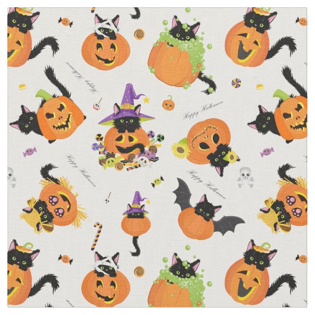 Tissu Cute Halloween Citrouille Chat noir (Fermer)