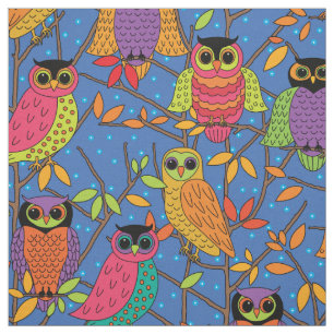 Tissu Cute Halloween Owl Orange Green Blue Motif