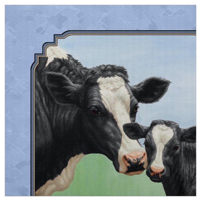 Tissu Cute Holstein Calf & Vache Ciel bleu (Échantillon)