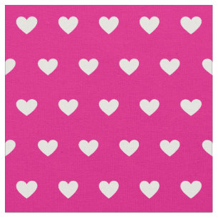 Tissu Cute Hot Rose Coeurs Blancs Motif point